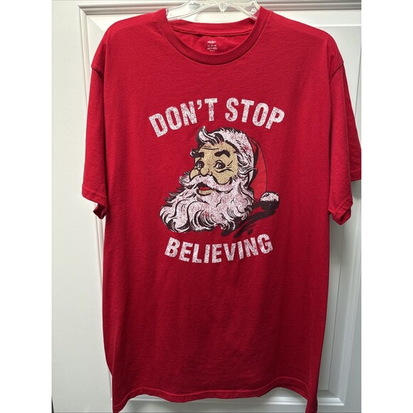 Christmas Santa T-Shirt Men’s 3XL Don't‎ Stop Believing Red Holiday Time Journey - Picture 1 of 8